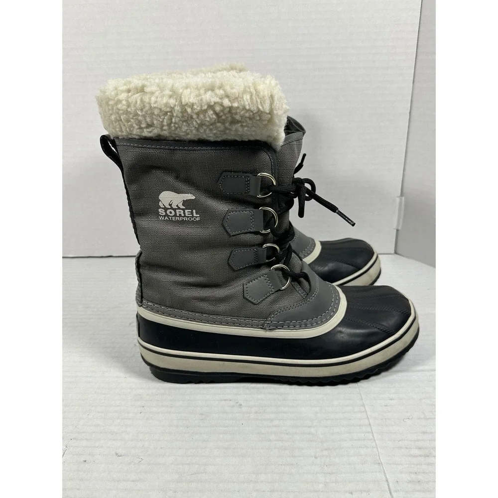 Sorel Winter Carnival Womens 9 Waterproof Snow Boots Gray Black NL1495-035